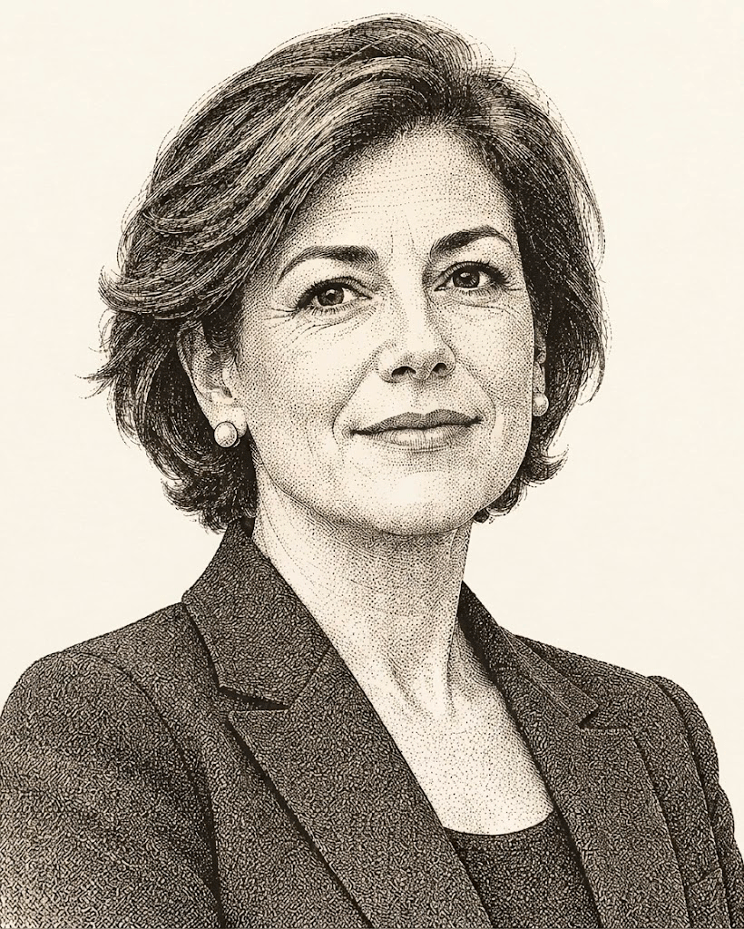 Retrato hedcut de una directora de marketing de pyme